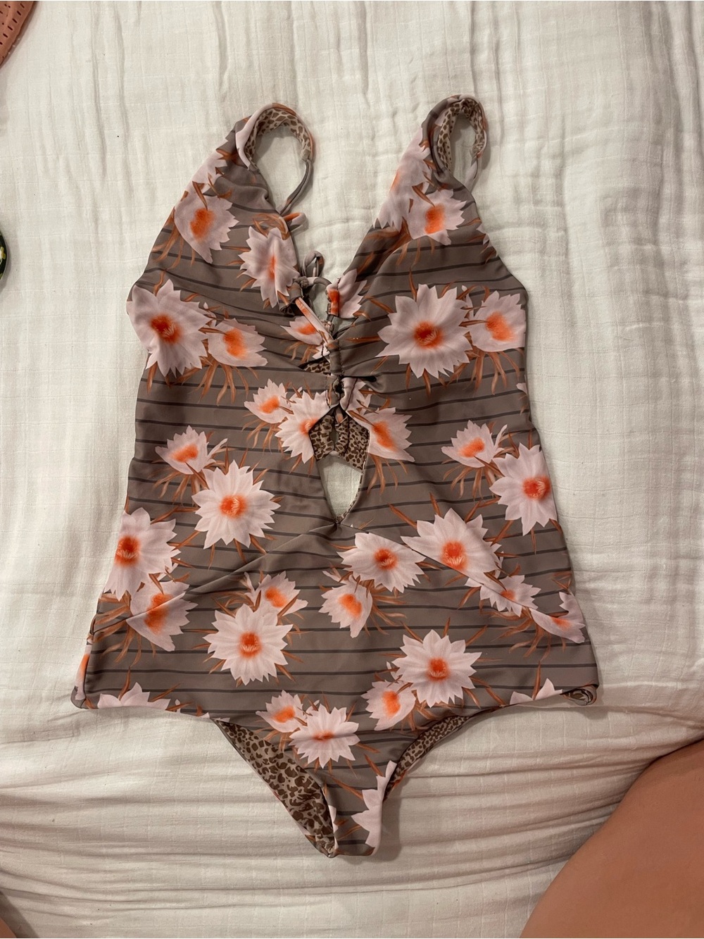 acacia swimwear Mauve Floral Lace-Up One-Piece with Peach Accents